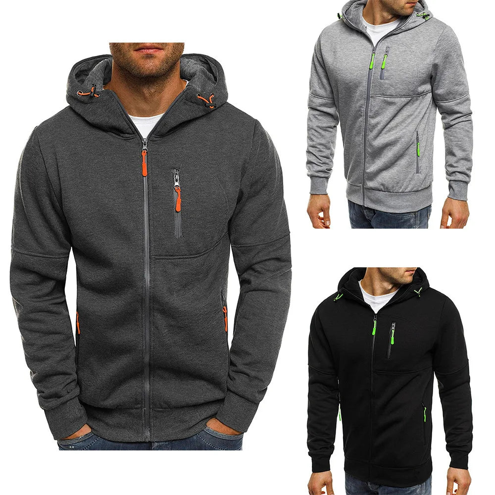 Men's Slim Fit Black Zip-Up Hoodie – Stylish and Comfortable for Everyday Wear and Sports