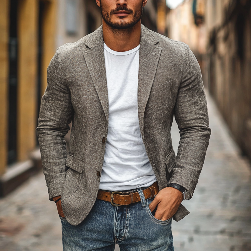 Men's Slim Fit Lightweight Lapel Blazer for Autumn