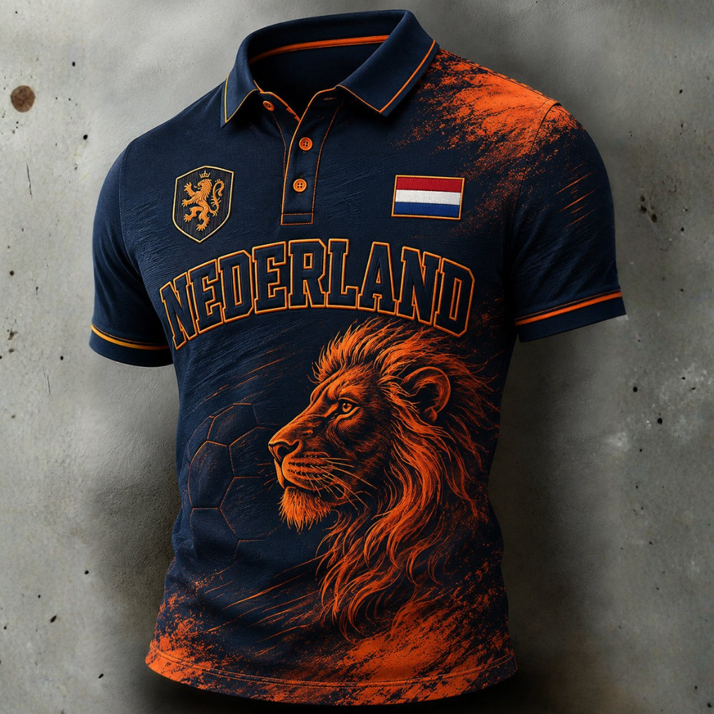 Men's Slim-Fit Polo Shirt in Orange and Blue