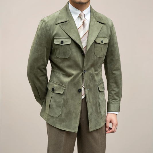 Men's Slim Fit Safari Jacket with Four-Pocket Design