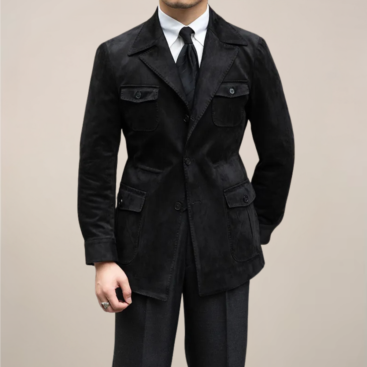 Men's Slim Fit Safari Jacket with Four-Pocket Design