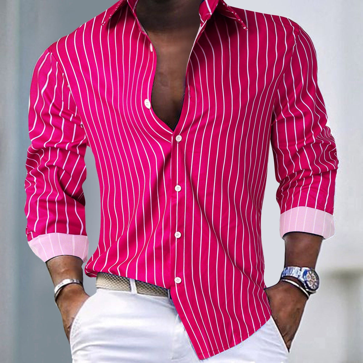 Men's Slim-Fit Shirt with Modern Stripe Pattern