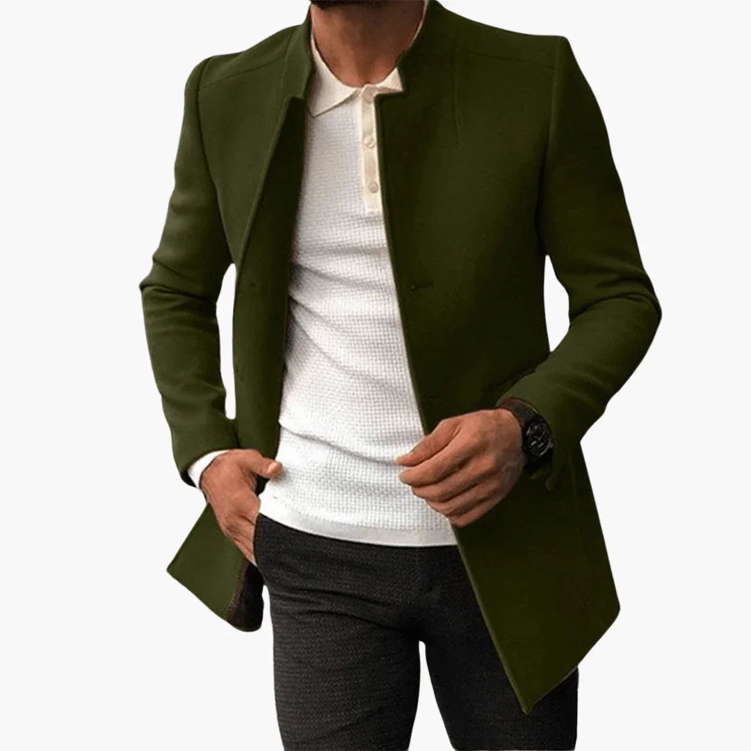 Men's Stand Collar Coat with Front Pockets
