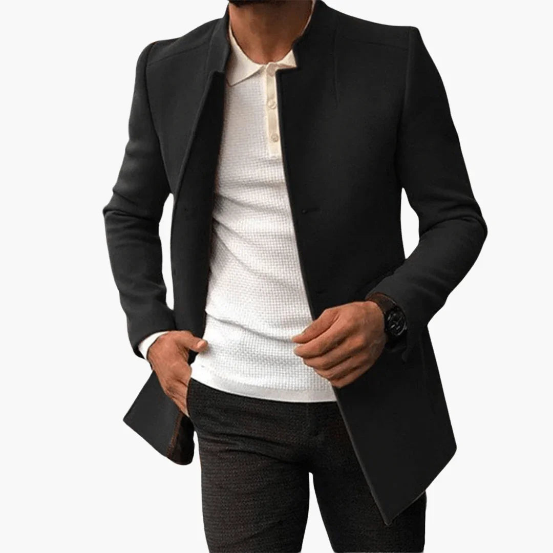 Men's Stand Collar Coat with Front Pockets