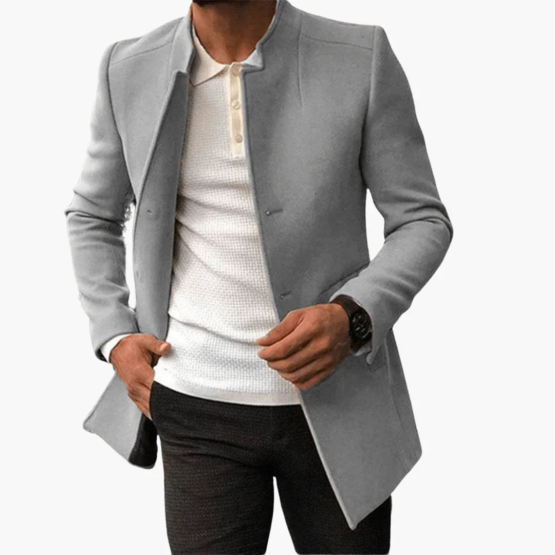 Men's Stand Collar Coat with Front Pockets