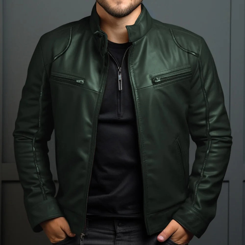 Men's Stand Collar Leather Jacket