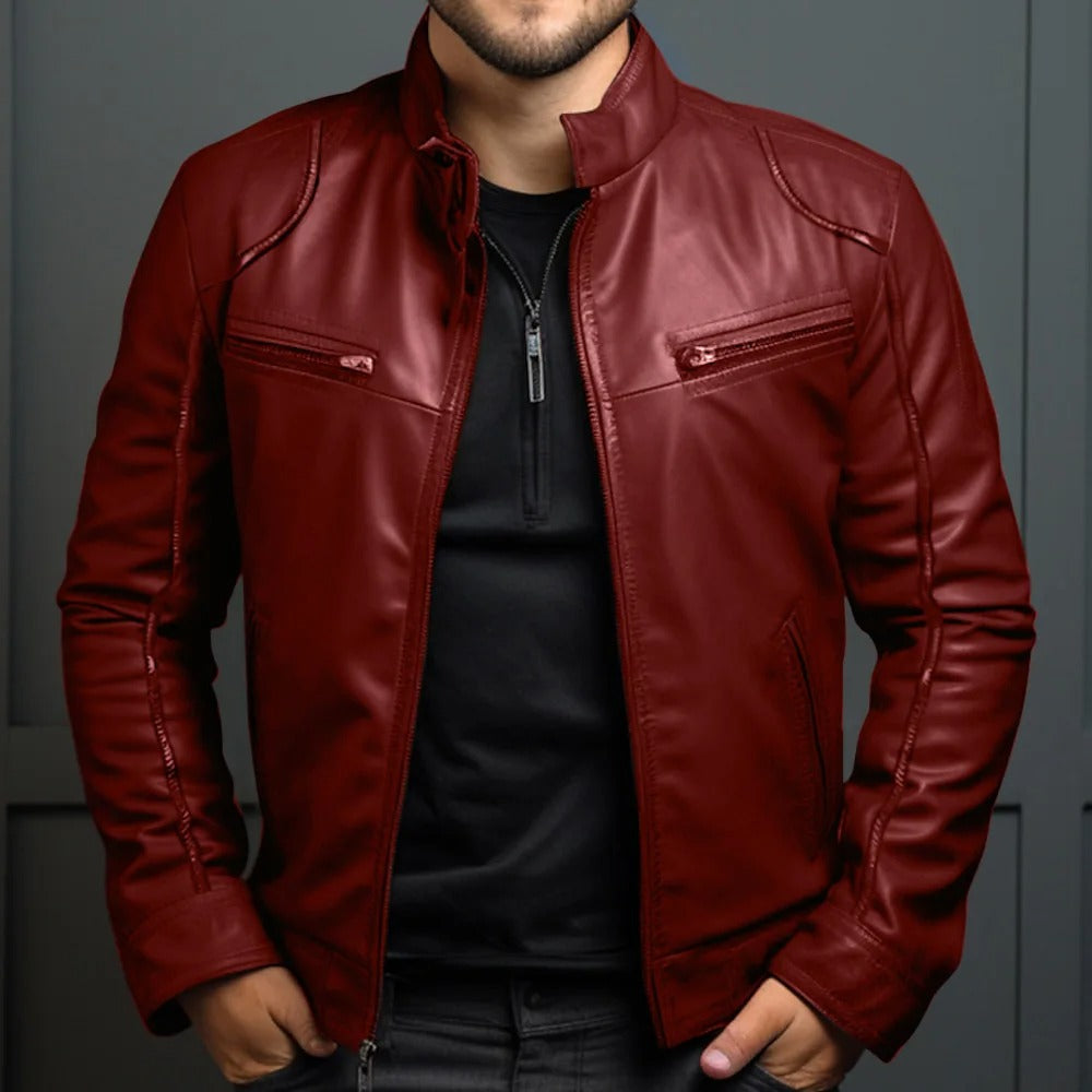 Men's Stand Collar Leather Jacket