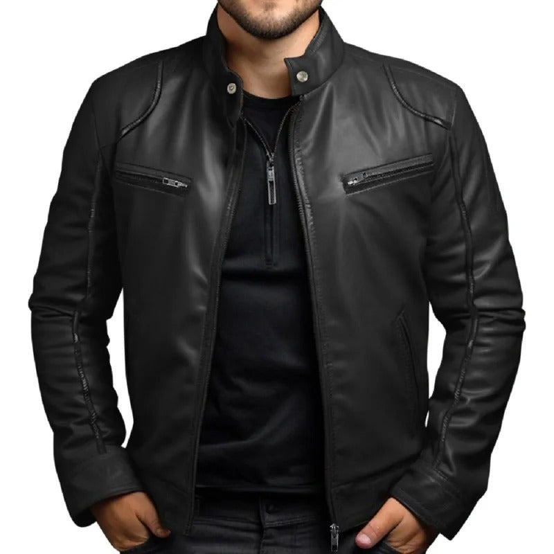 Men's Stand Collar Leather Jacket