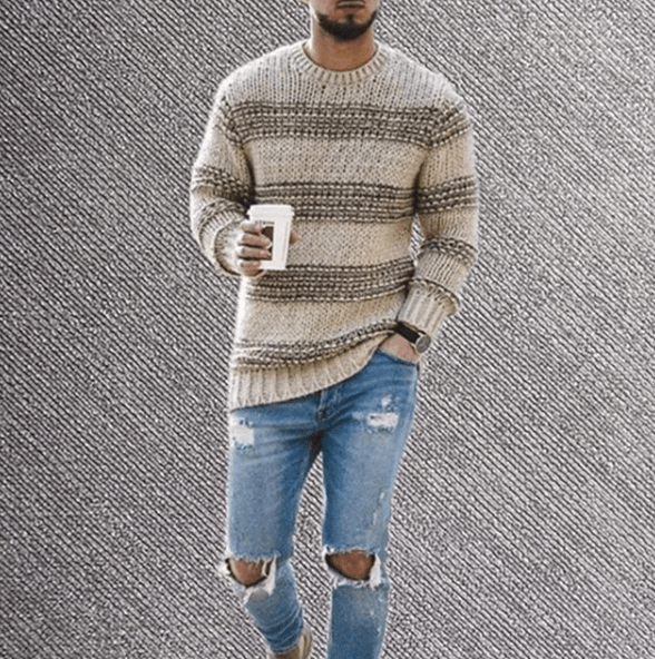 Men's Striped Crew Neck Long Sleeve Sweater