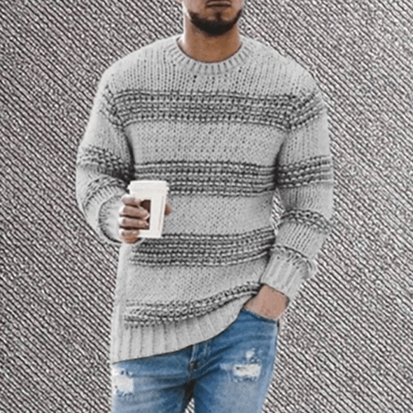 Men's Striped Crew Neck Long Sleeve Sweater