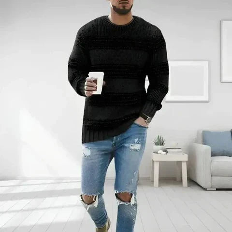 Men's Striped Crew Neck Long Sleeve Sweater