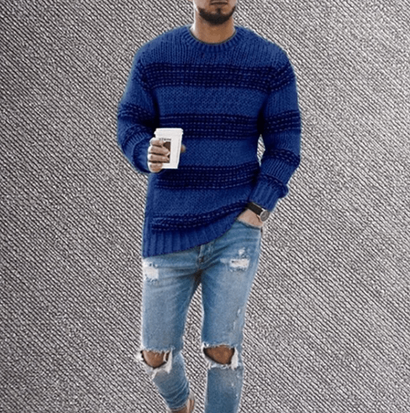 Men's Striped Crew Neck Long Sleeve Sweater