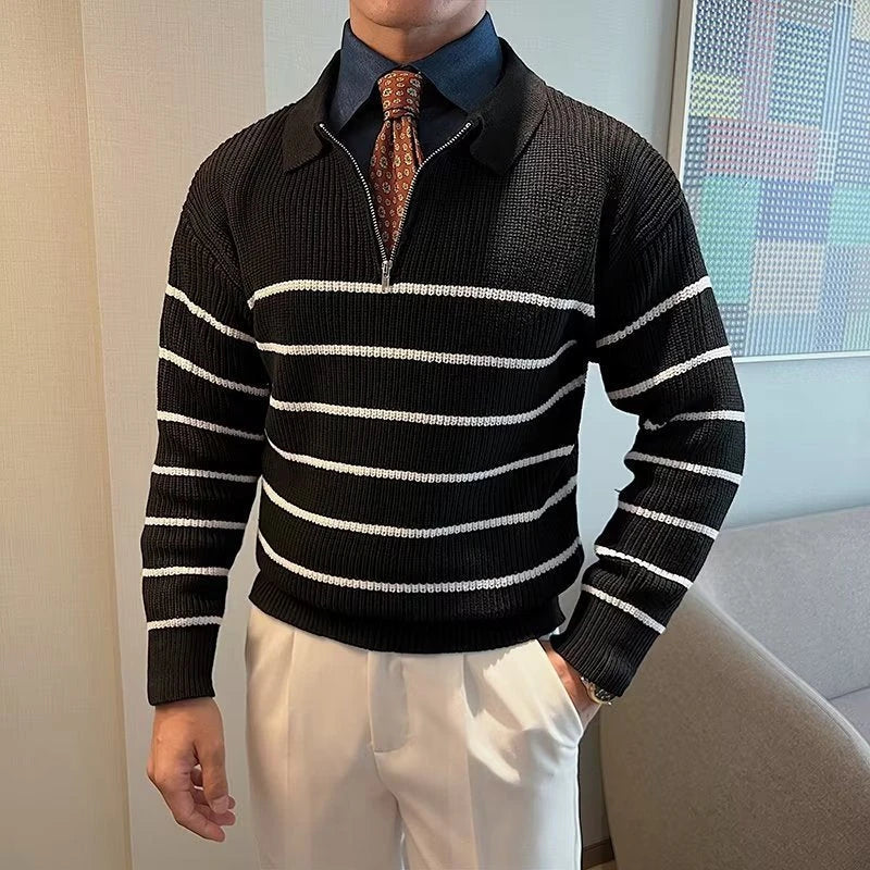 Men's Striped Half-Zip Sweater