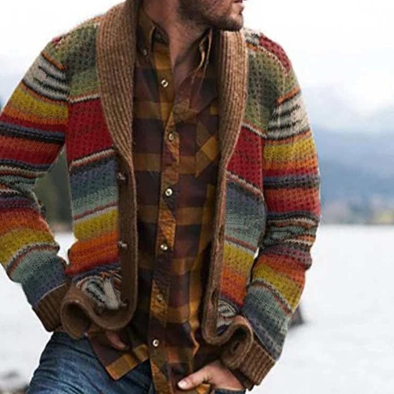 Men's Striped Shawl Collar Cardigan
