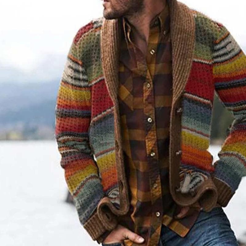 Men's Striped Shawl Collar Cardigan