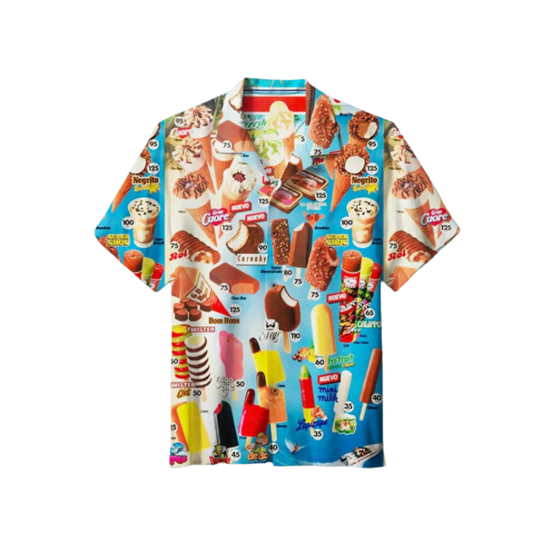 Men's Summer Ice Cream Print Button-Up Shirt
