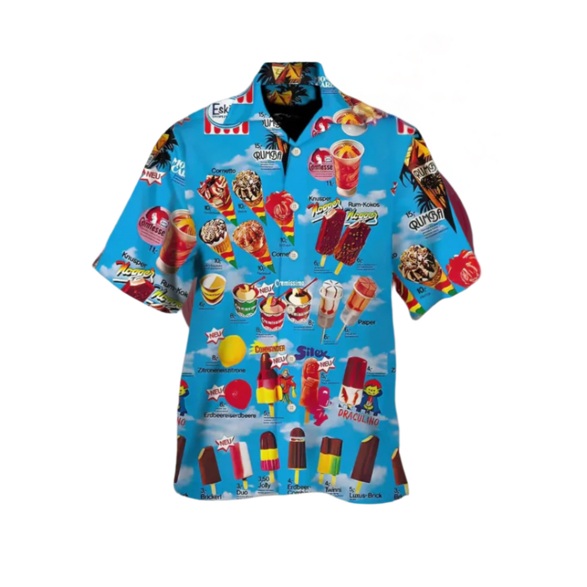 Men's Summer Ice Cream Print Button-Up Shirt