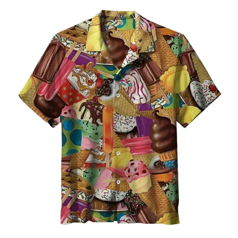 Men's Summer Ice Cream Print Button-Up Shirt