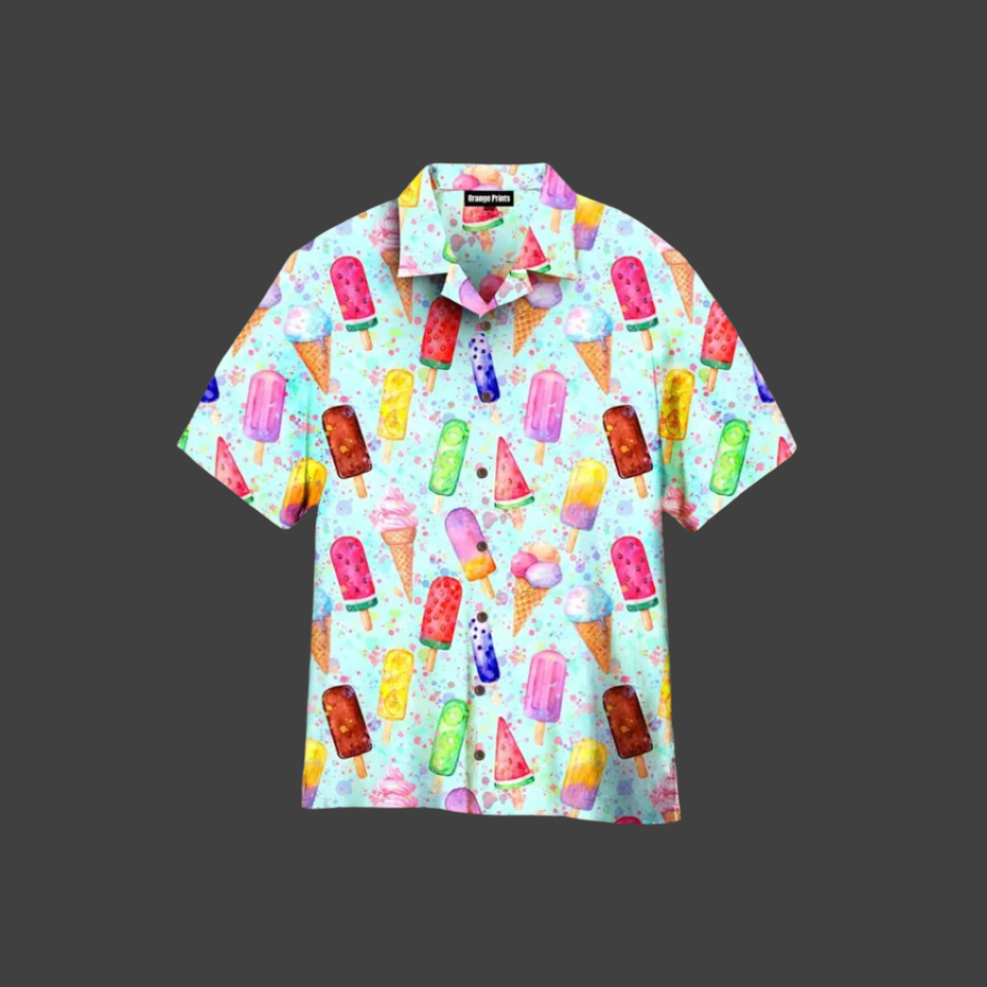 Men's Summer Ice Cream Print Button-Up Shirt