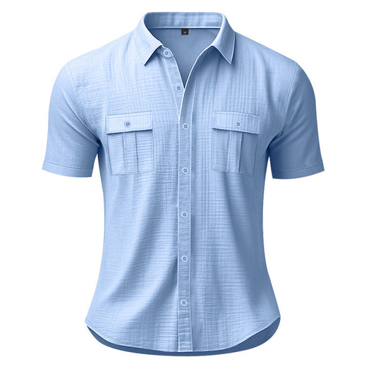 Men's Summer Short-Sleeve Shirt with Patch Flap Pockets