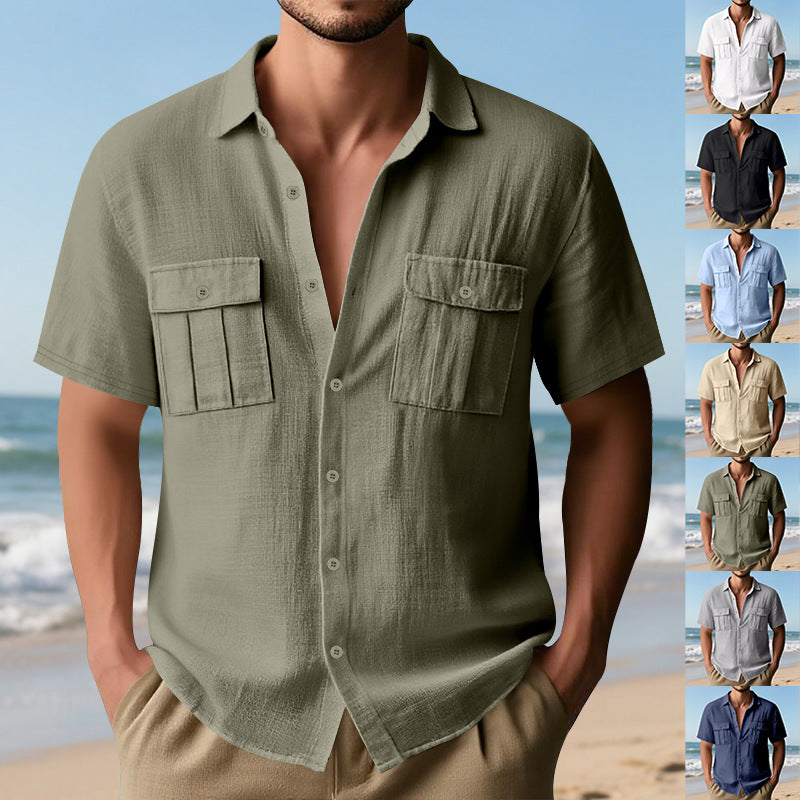 Men's Summer Short-Sleeve Shirt with Patch Flap Pockets