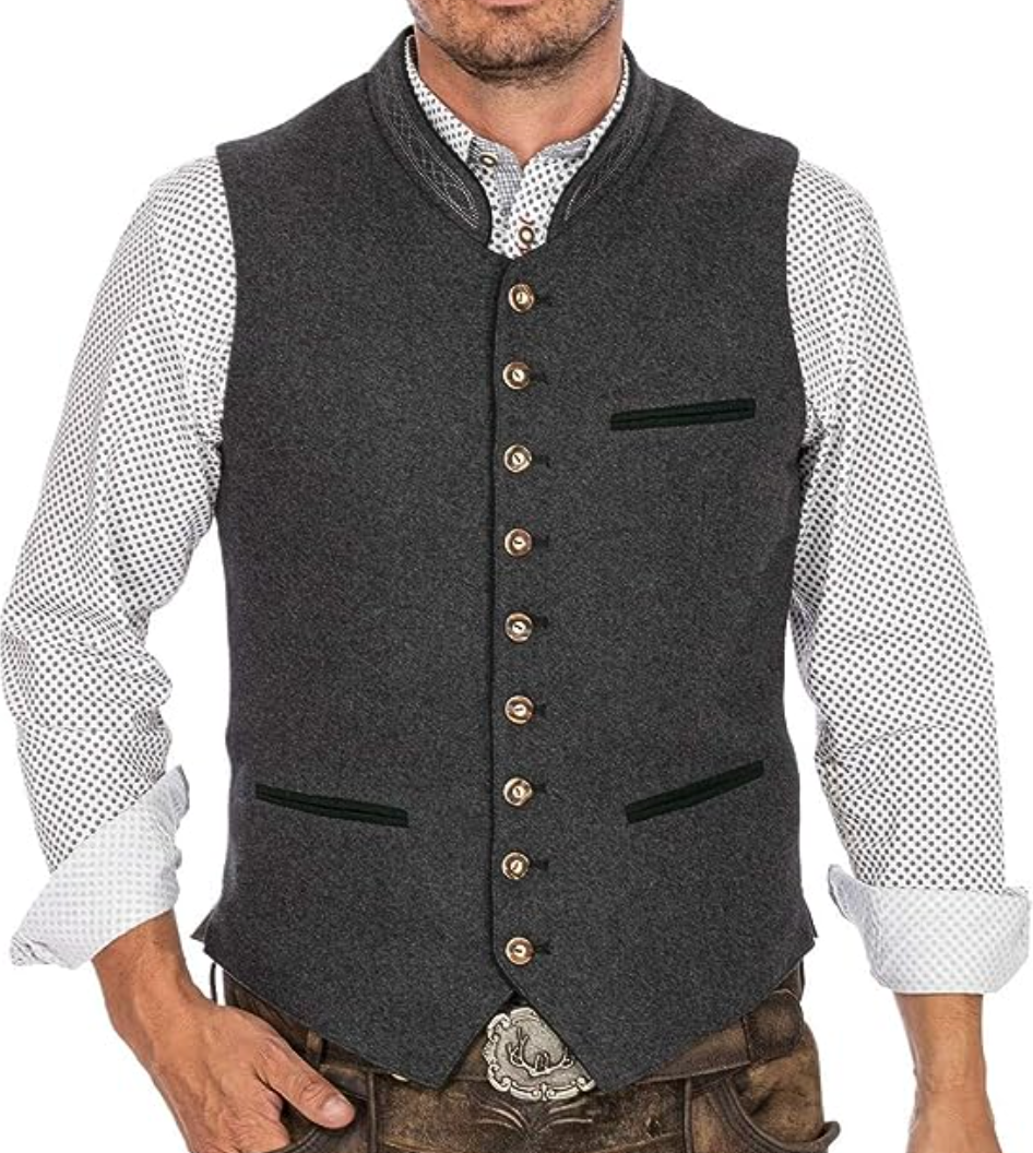 Men's Traditional Trachten Vest in Grey - Classic, Elegant and Versatile