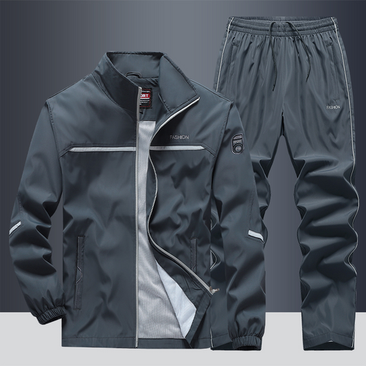 Men's Two-Piece Striped Tracksuit with Zip and Drawstring