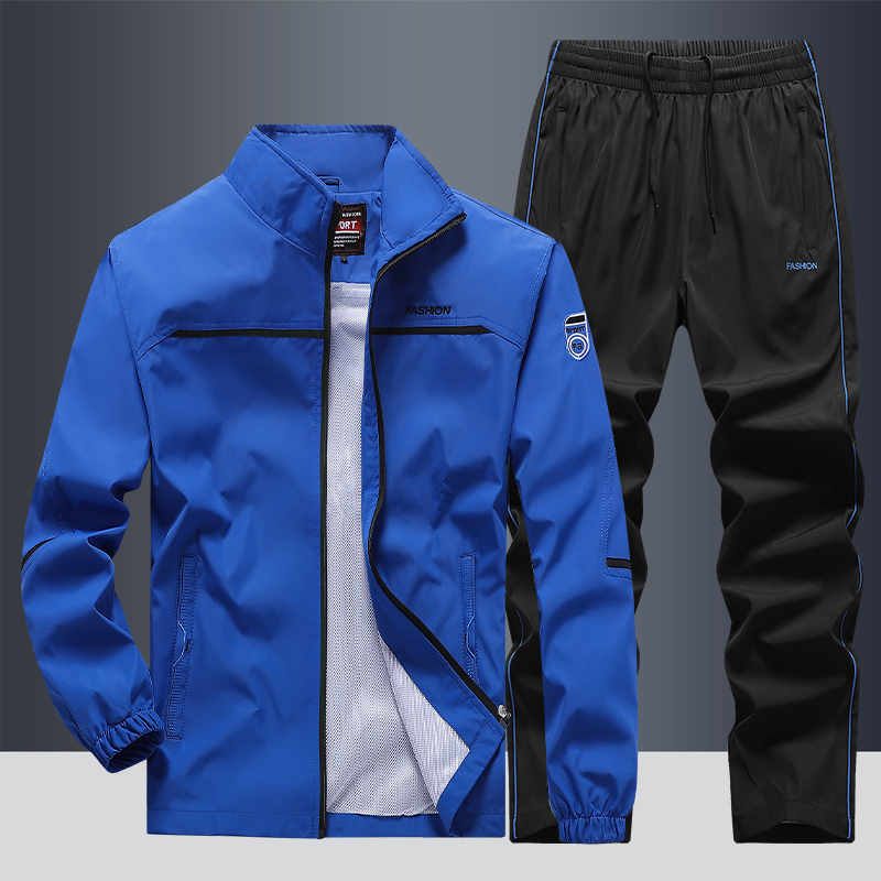 Men's Two-Piece Striped Tracksuit with Zip and Drawstring