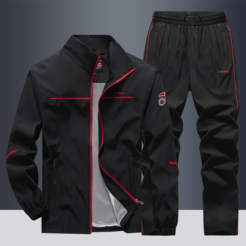 Men's Two-Piece Striped Tracksuit with Zip and Drawstring