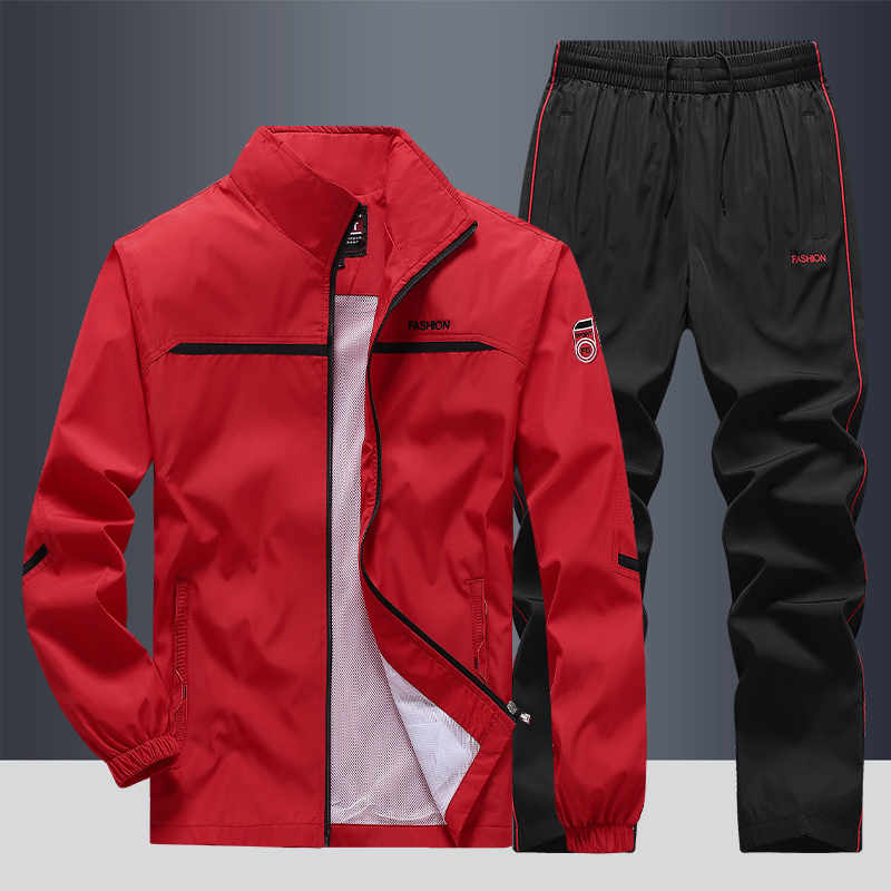 Men's Two-Piece Striped Tracksuit with Zip and Drawstring