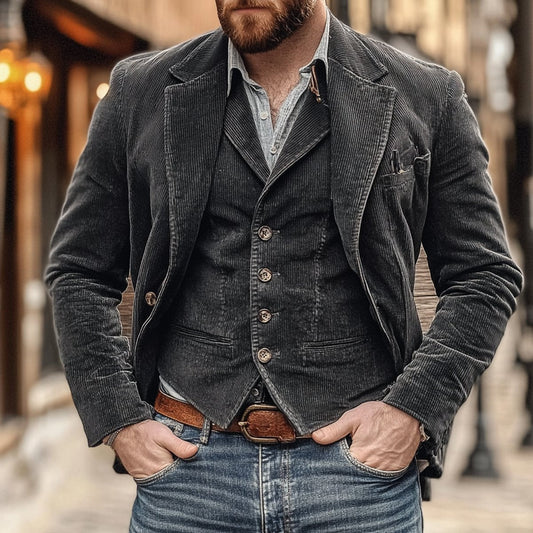Men's Vintage Blazer and Waistcoat Two-Piece Set