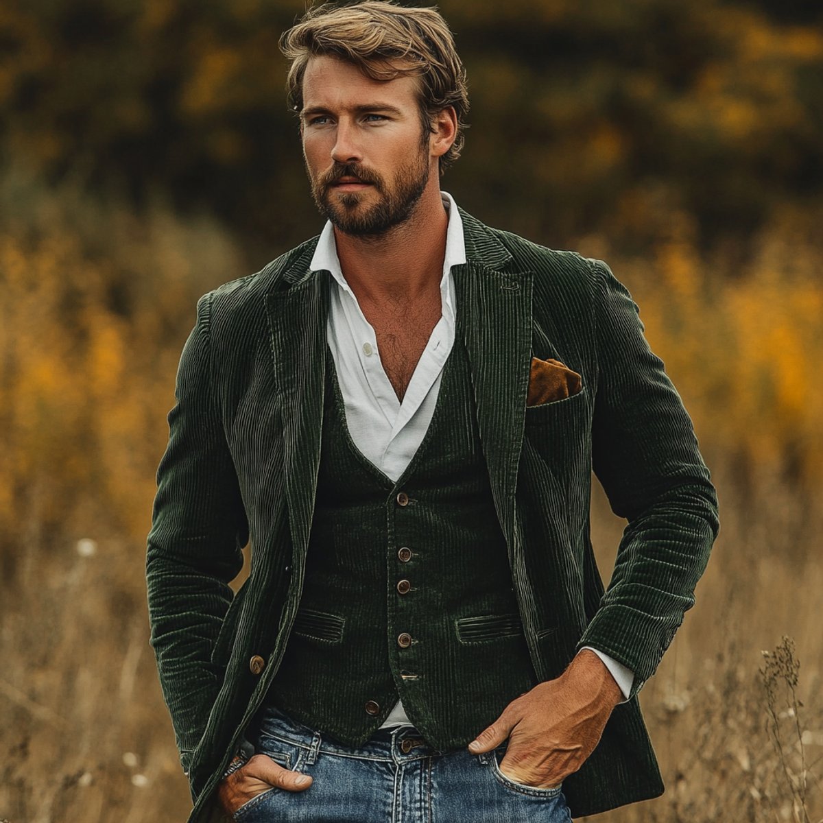 Men's Vintage Blazer and Waistcoat Two-Piece Set
