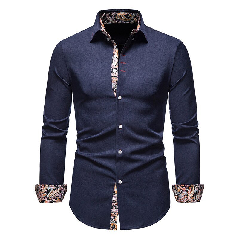 Men's White Dress Shirt with Patterned Cuffs