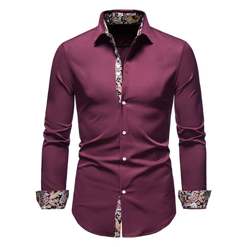 Men's White Dress Shirt with Patterned Cuffs
