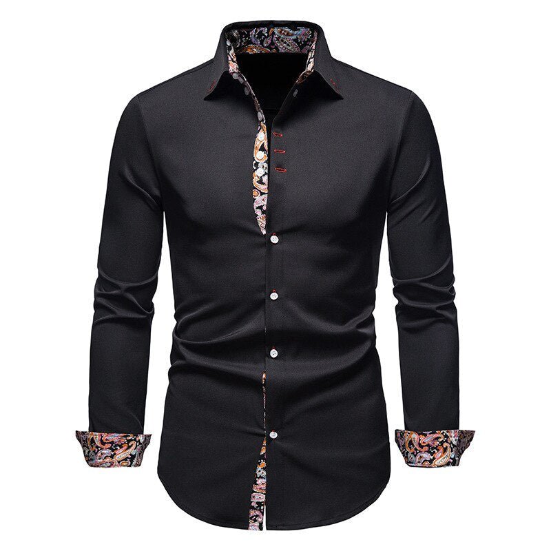Men's White Dress Shirt with Patterned Cuffs