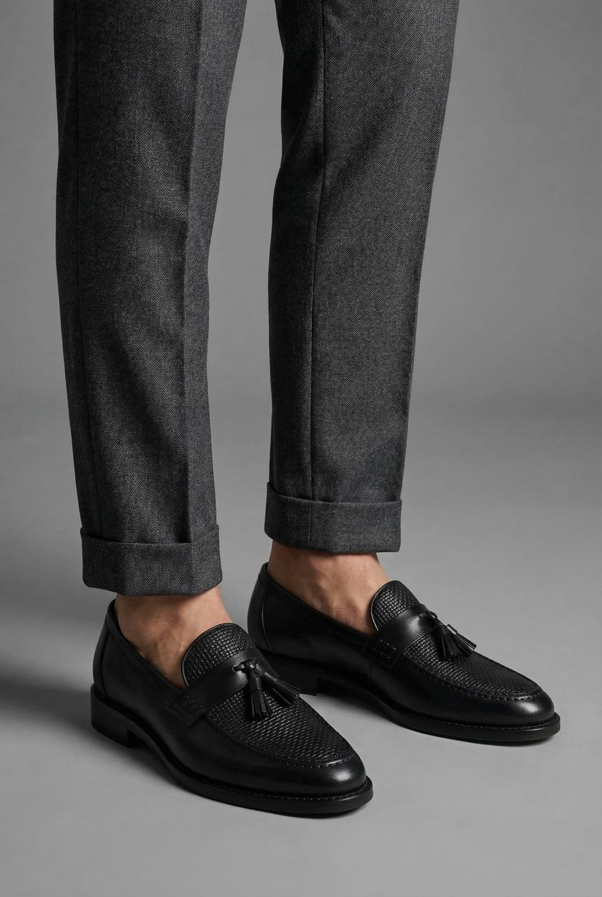 Men's Woven-Vamp Tassel Slip-On Dress Loafers