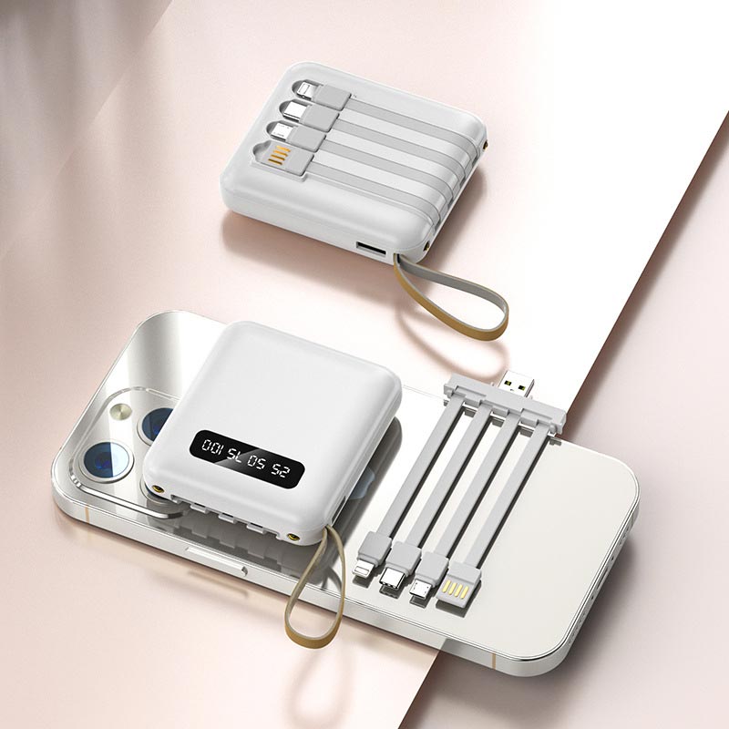 Mini 20000mAh Power Bank with Built-in Cables