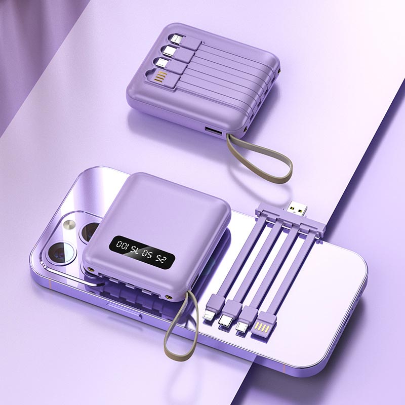 Mini 20000mAh Power Bank with Built-in Cables