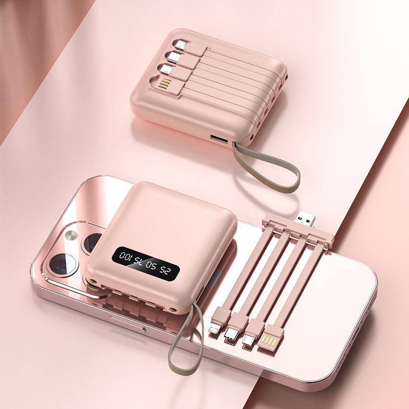 Mini 20000mAh Power Bank with Built-in Cables