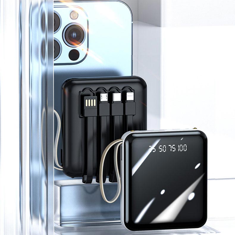 Mini 20000mAh Power Bank with Built-in Cables