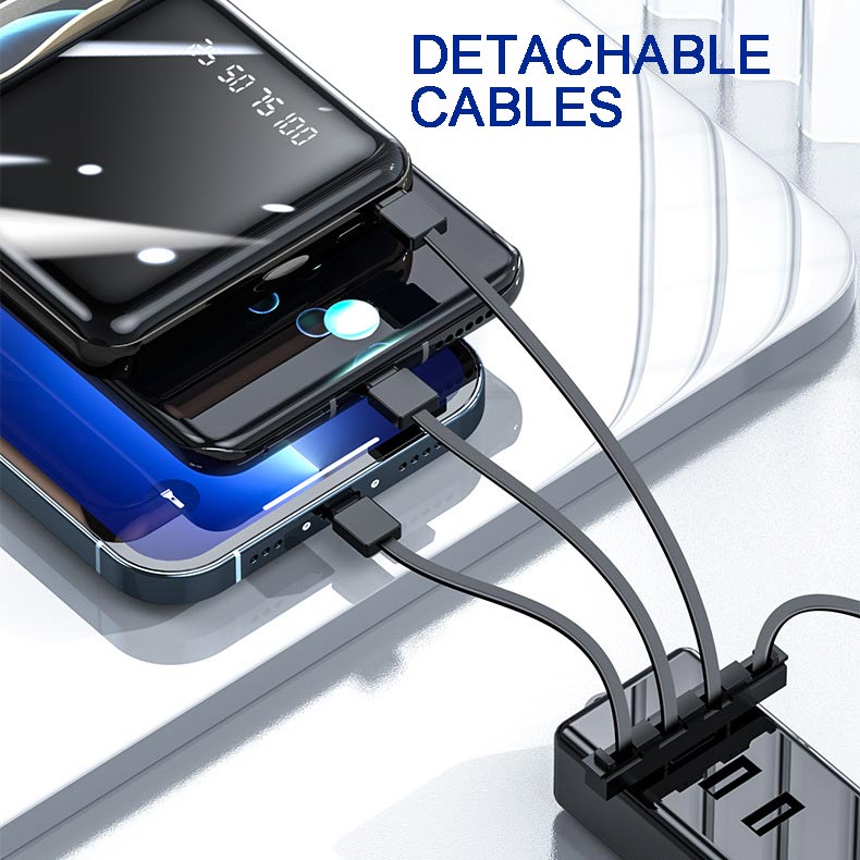 Mini 20000mAh Power Bank with Built-in Cables