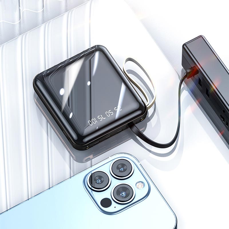 Mini 20000mAh Power Bank with Built-in Cables