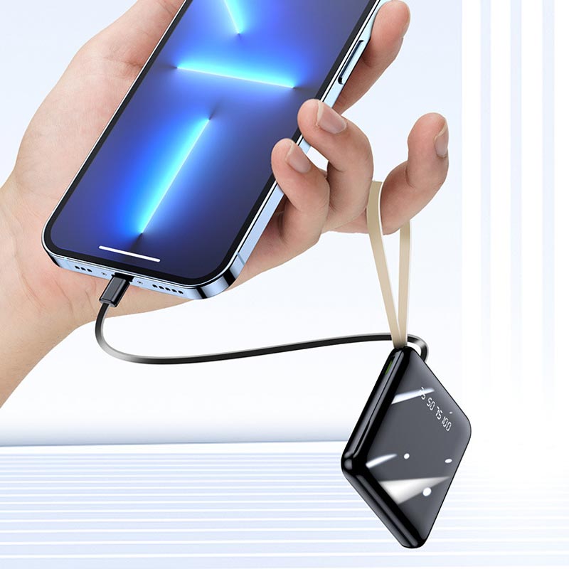 Mini 20000mAh Power Bank with Built-in Cables