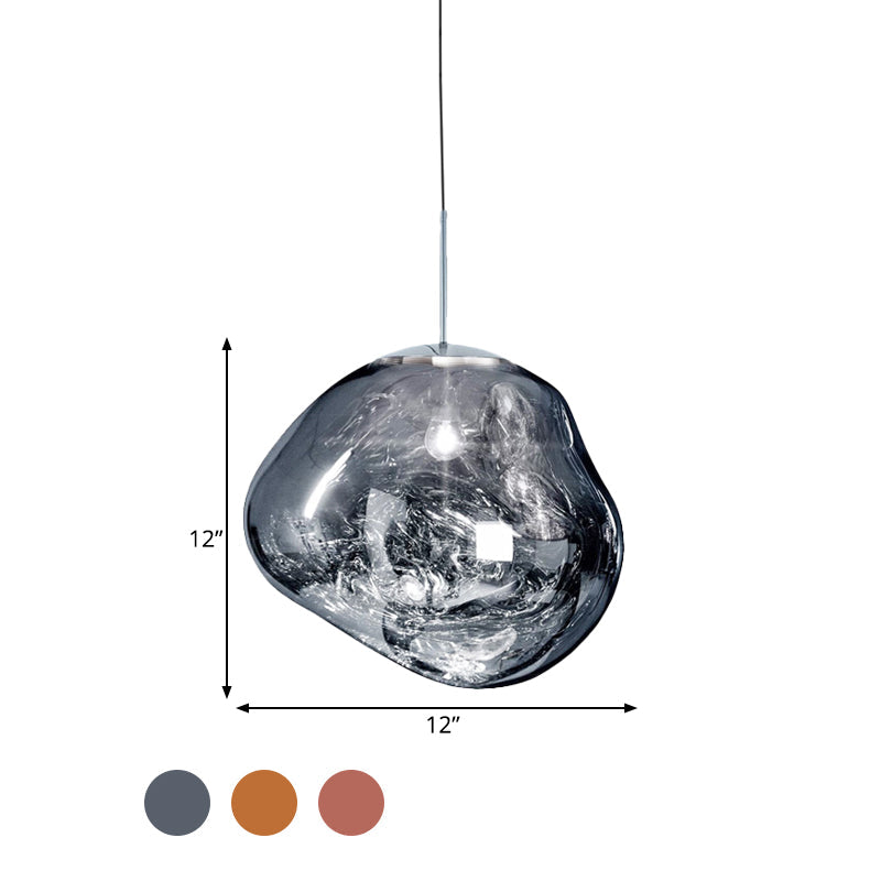 Modern 1-Light Ceiling Pendant Lamp in Silver/Red Glass for Dining Area