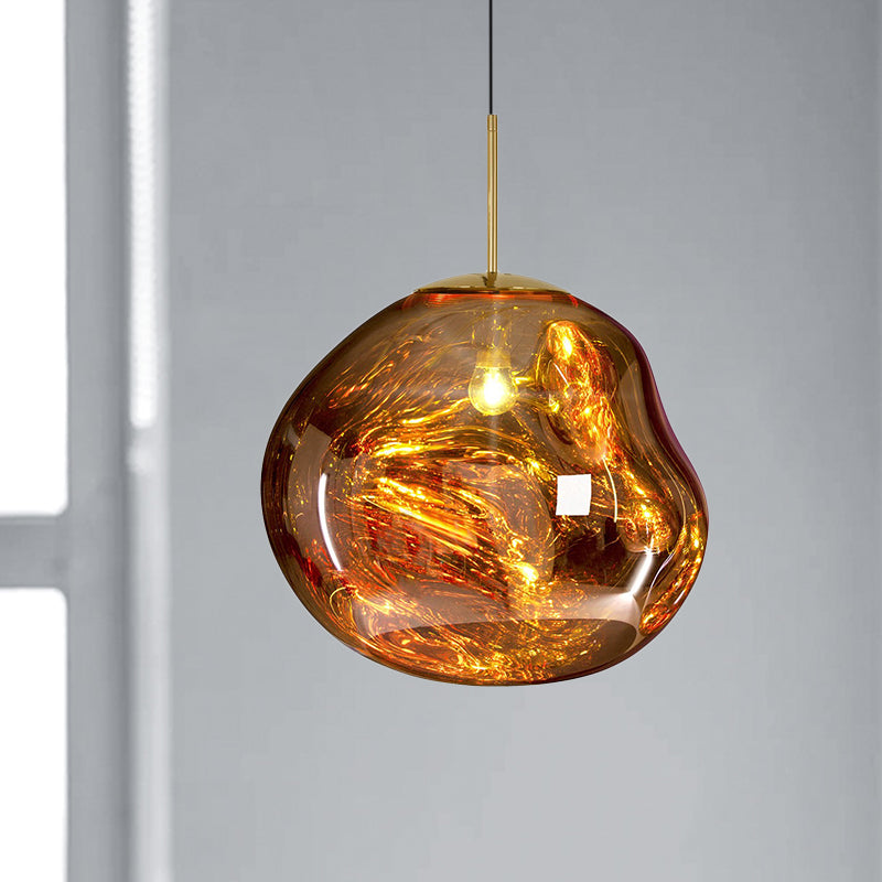 Modern 1-Light Ceiling Pendant Lamp in Silver/Red Glass for Dining Area