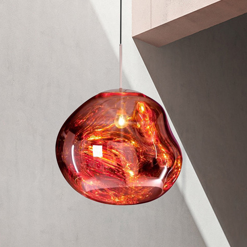 Modern 1-Light Ceiling Pendant Lamp in Silver/Red Glass for Dining Area