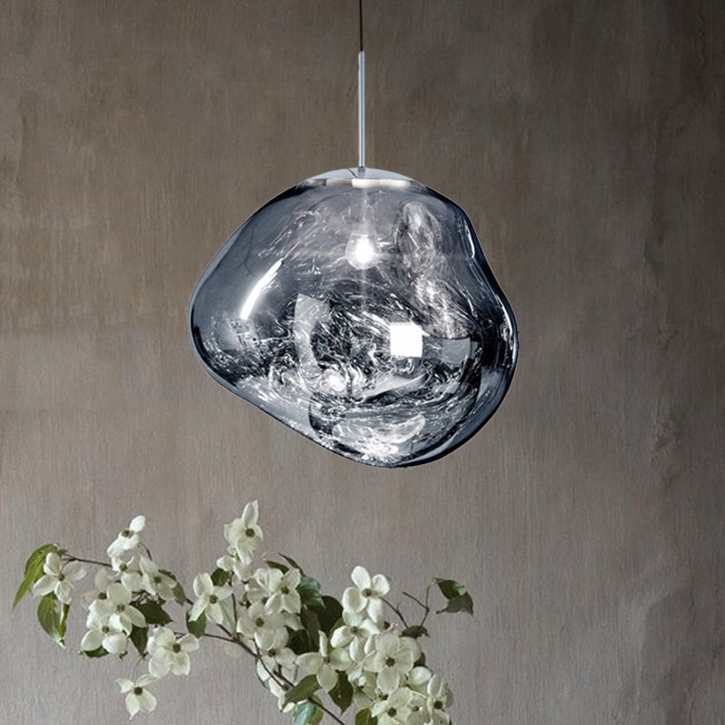 Modern 1-Light Ceiling Pendant Lamp in Silver/Red Glass for Dining Area