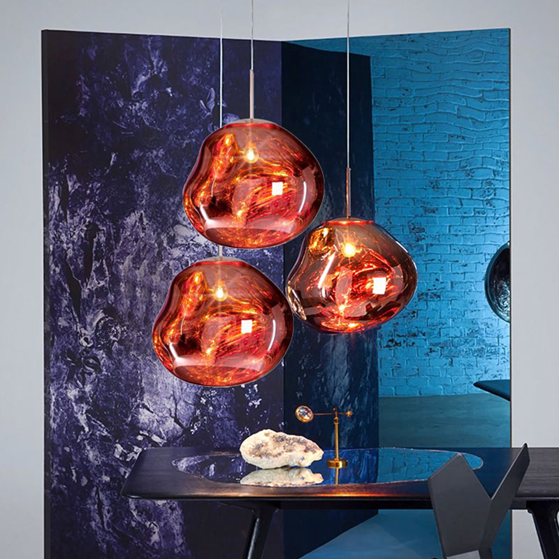 Modern 1-Light Ceiling Pendant Lamp in Silver/Red Glass for Dining Area