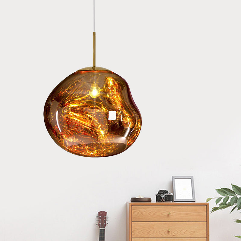 Modern 1-Light Ceiling Pendant Lamp in Silver/Red Glass for Dining Area