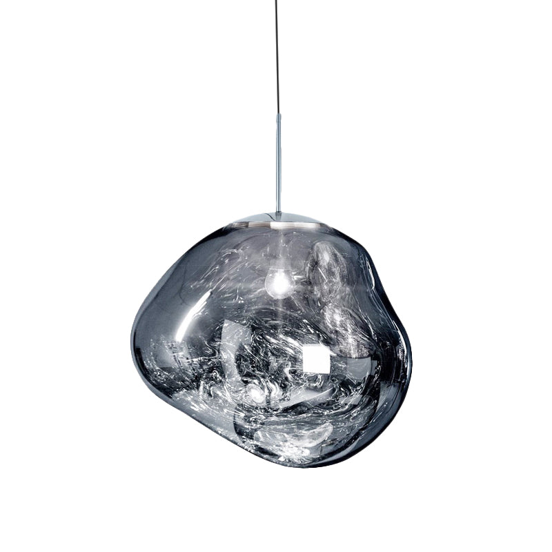 Modern 1-Light Ceiling Pendant Lamp in Silver/Red Glass for Dining Area